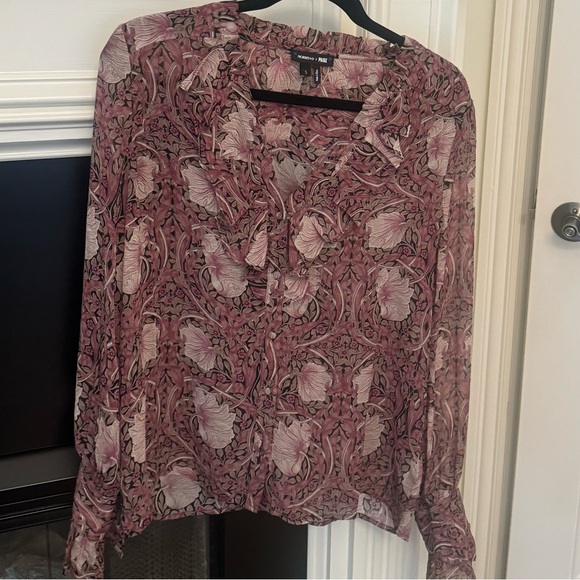 PAIGE 100% Silk Arianne Blouse with Pink, Mauve, and Brown - Picture 3 of 14
